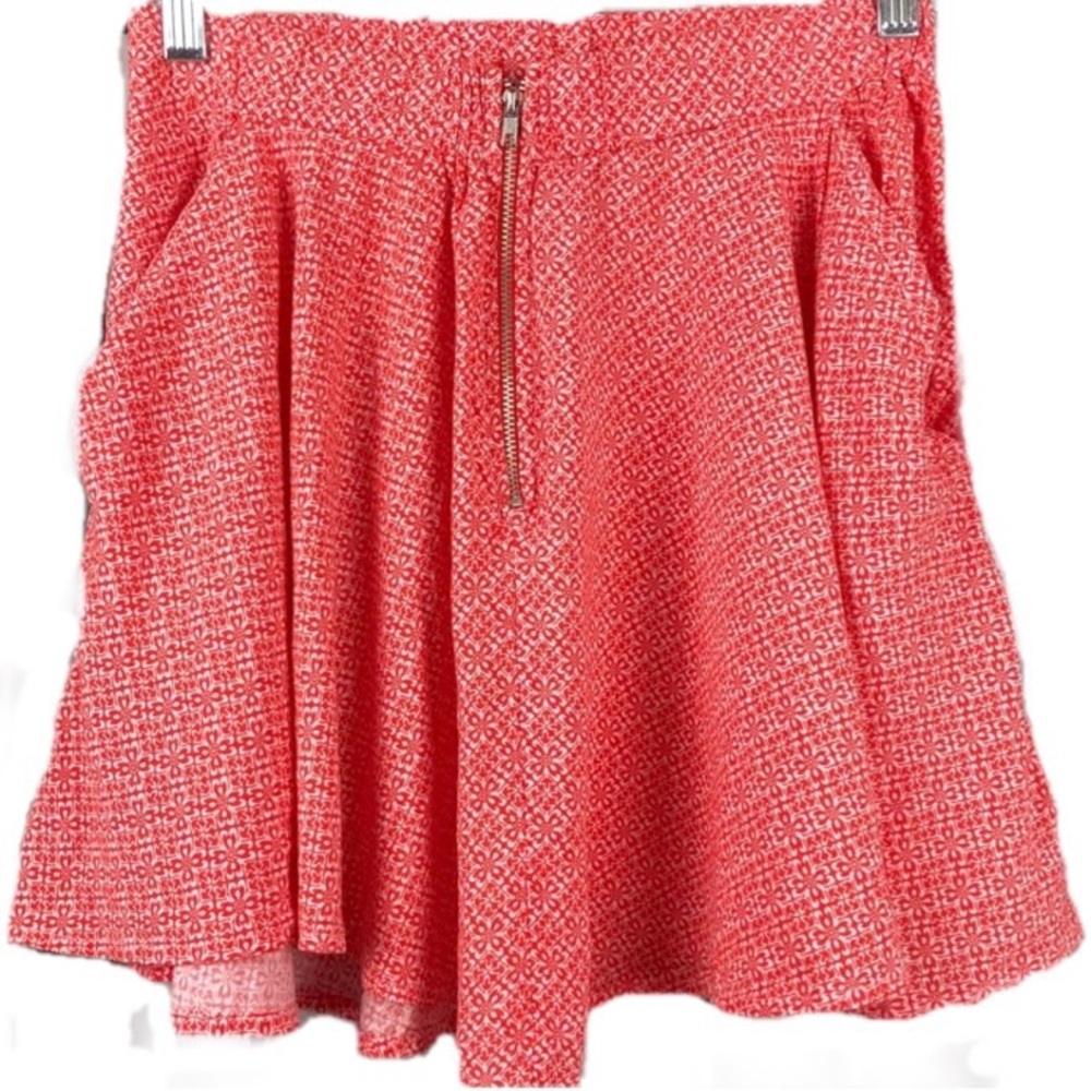 LILY WHITE Sweet Cotton Flowy Floral Zippered Skater Coral Skirt with Pockets M